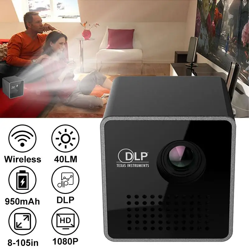Мини проектор UNIC P1S HD Wi Fi беспроводной DLP карманный 40 лм светодиодный микро