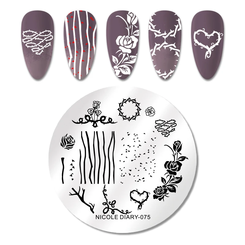 075 NICOLE DAIRY Flower Plants Nail Art Штамп для штамповки ногтей шаблон цветочный дизайн DIY Изображение пластины трафарет Маникюр Инструмент для печати - Цвет: 075