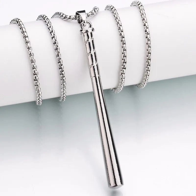 

Personality Baseball Bat Necklace Men's Jewelry Men's Hip-Hop Pendant Gold Silver Fashion Long Chain Zinc Alloy Metal