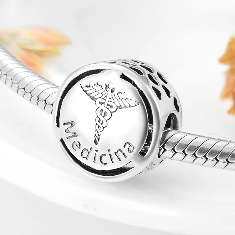 New 925 Sterling Silver Symbol Doze Portuguese language career Beads Fit Original Pandora Charm Bracelet necklace Jewelry - Цвет: MEDICINA