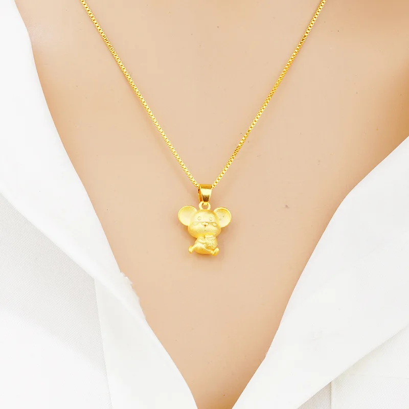 Маленькие индийские 24K золотые знаки Зодиака мышь подвески ожерелья для женщин