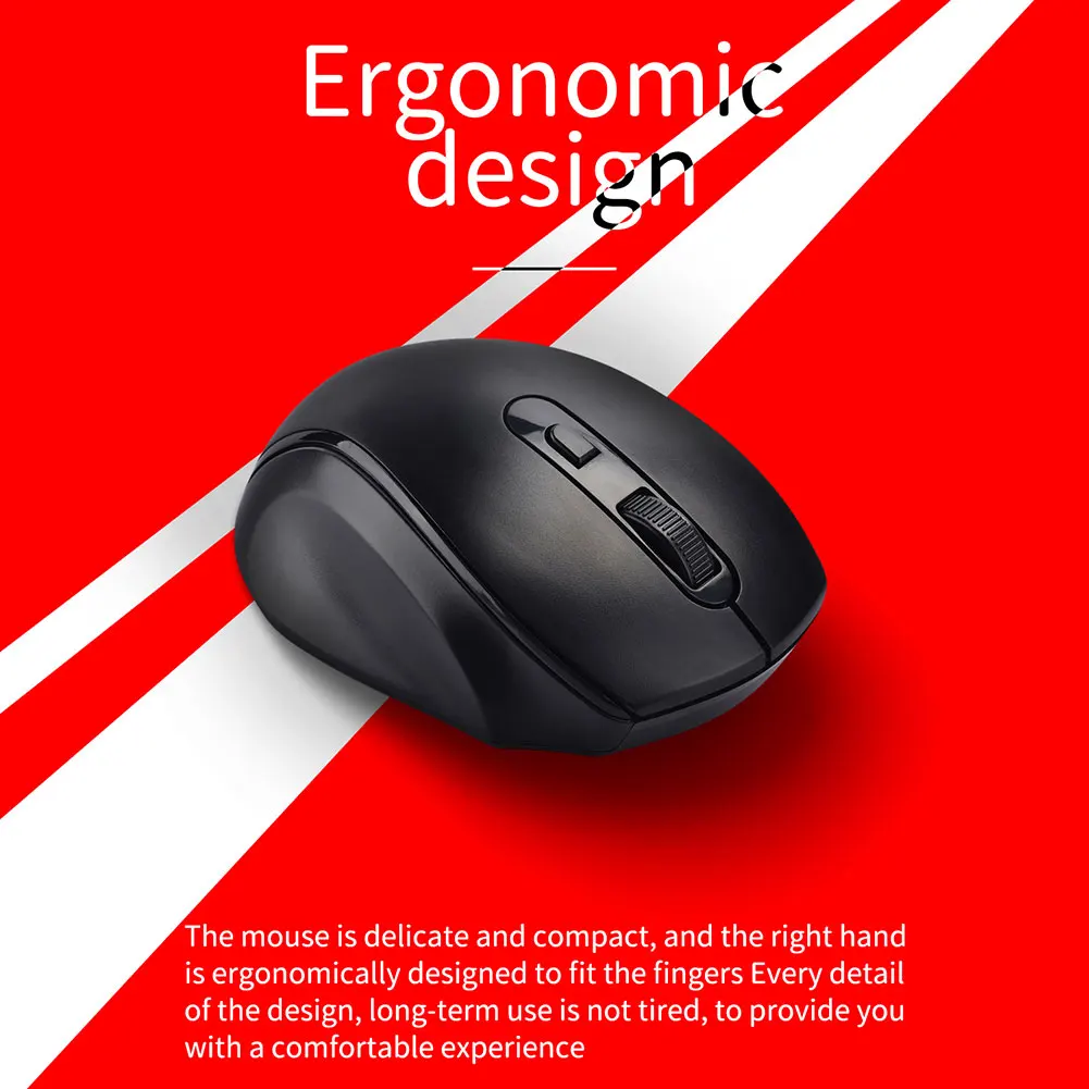 

2.4GHz USB Wireless Mouse 1600DPI Ergonomic Home Office Mice 6 Buttons for Laptop PC Computer