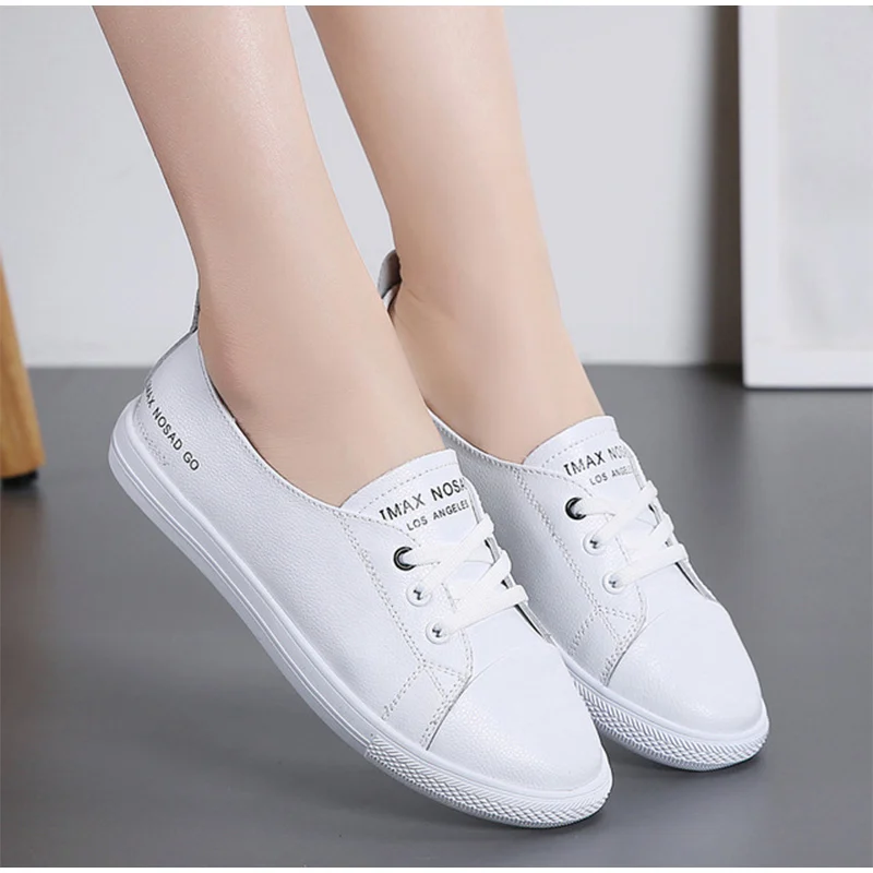 

Women Flats White Shoes Sneakers Ladies PU Leather Slip On Soft Flat Woman Vulcanized Comfort Casual New Fashion Female Shoes