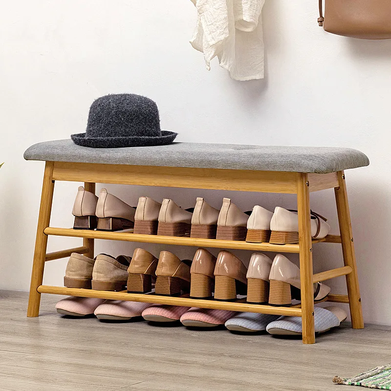 

Simple shoe storage multi-layer bamboo shoe rack simple household economic racks dormitory door storage organizer With sponge cu
