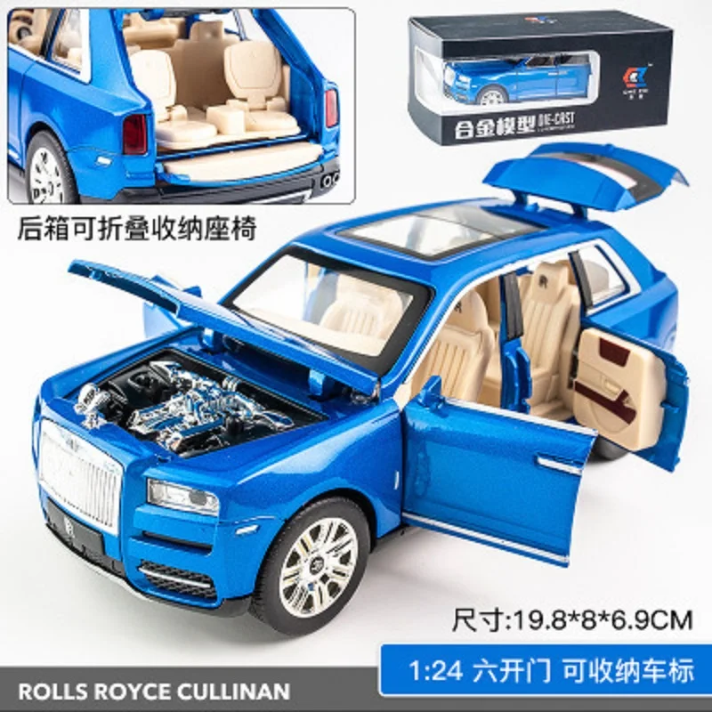 

1:24 Rolls Royce Cullinan Cars Alloy Sports Model Sound Light Diecast Lift Tail Super Racing Rubber Car Wheel For Children