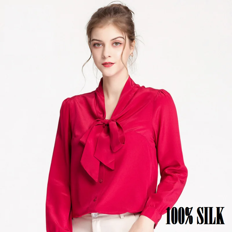 red bow silk spring shirt satin top blouse clothing ladies clothes blouses tops shirts for women tulle pink sheer high quality