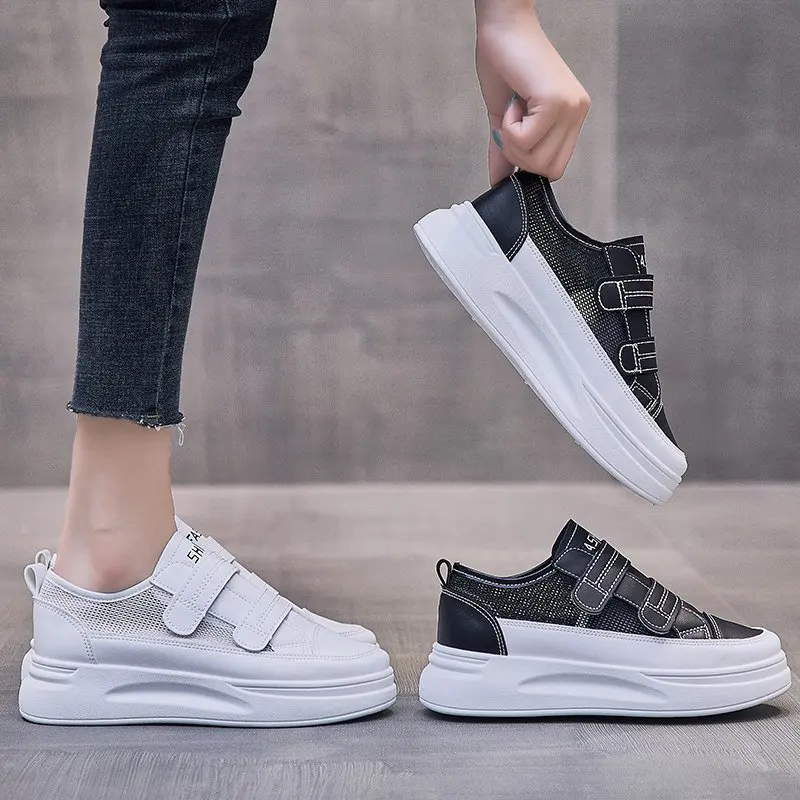 

Korean Shoes Clogs Platform Casual Female Sneakers All-Match Round Toe 2021 Small New Creepers Summer Breathable PVC Rome PU Lei