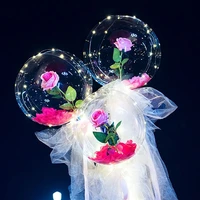 luminous balloon rose bouquet led light up bobo ball with rose 20 inch glow bubble balloons with string lights ja55