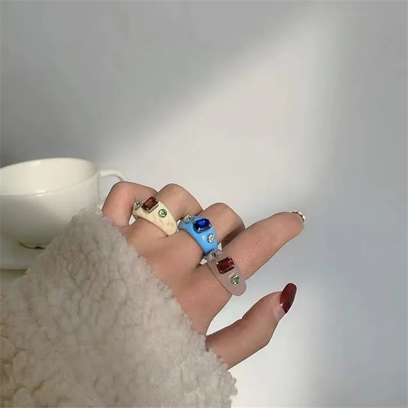 

Colorful Transparent Acrylic Geometry Rings Fashion Women's Resin Rings for Teen Girls Vintage Simple Cute Female Ring Jewelry