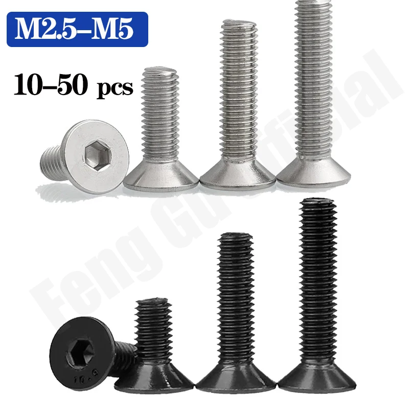 

50 /10pcs M2 M2.5 M3 M4 M5 M6 M8 Din7991 Stainless Steel 304 Or Black Grade 10.9 Hexagon Hex Socket Flat Head Countersunk Screw