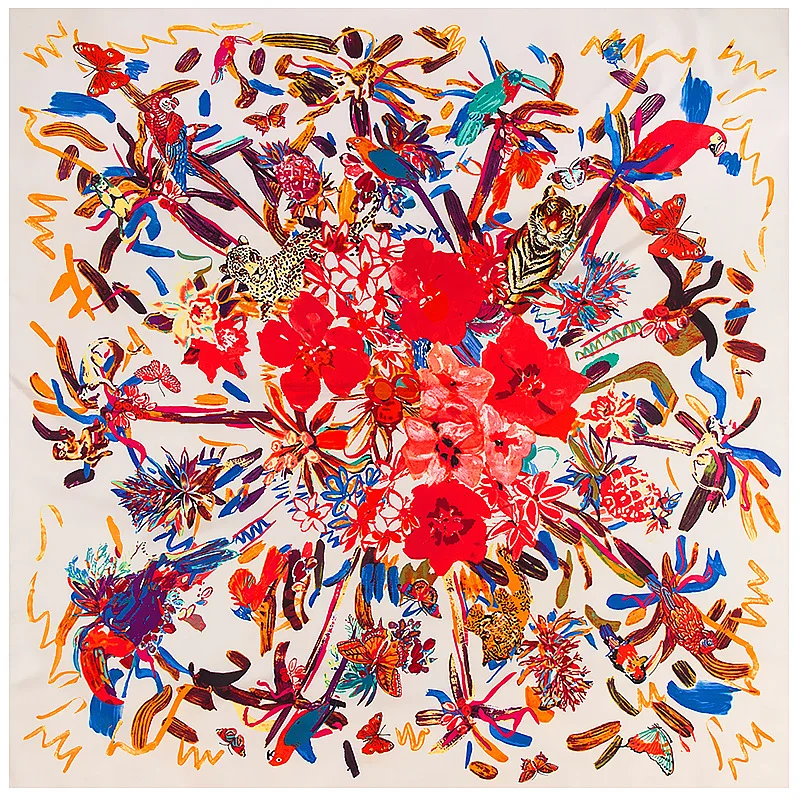 

Girls 130*130cm fashion silk satin hair scarf ladies handkerchief printing ladies square scarf small scarf square scarf 2021 flo