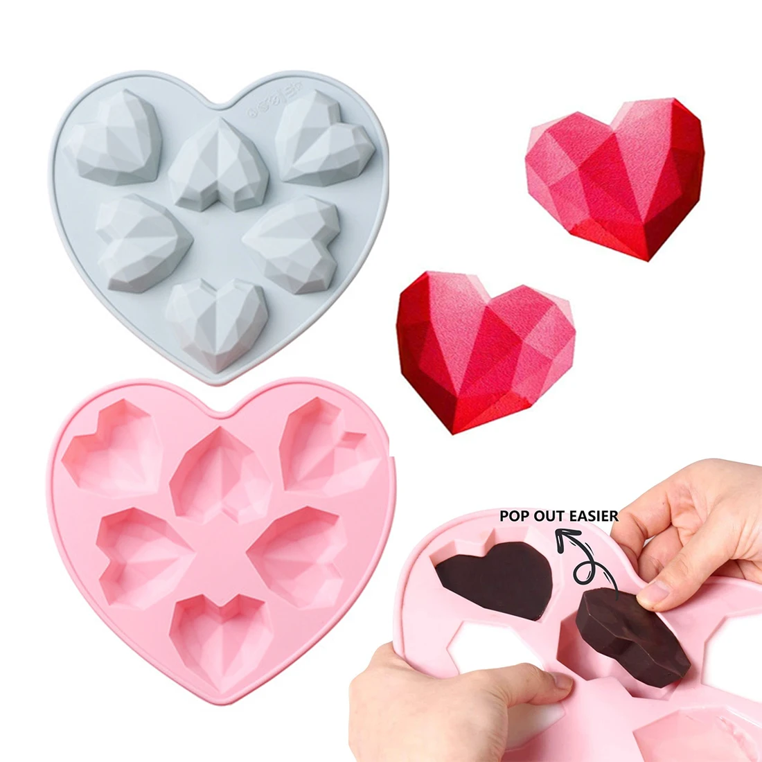 

3D Diamond Love Heart Shape Silicone Molds Cake Decorating Tools DIY Sponge Chiffon Candy Mousse Dessert CookieBaking Moulds