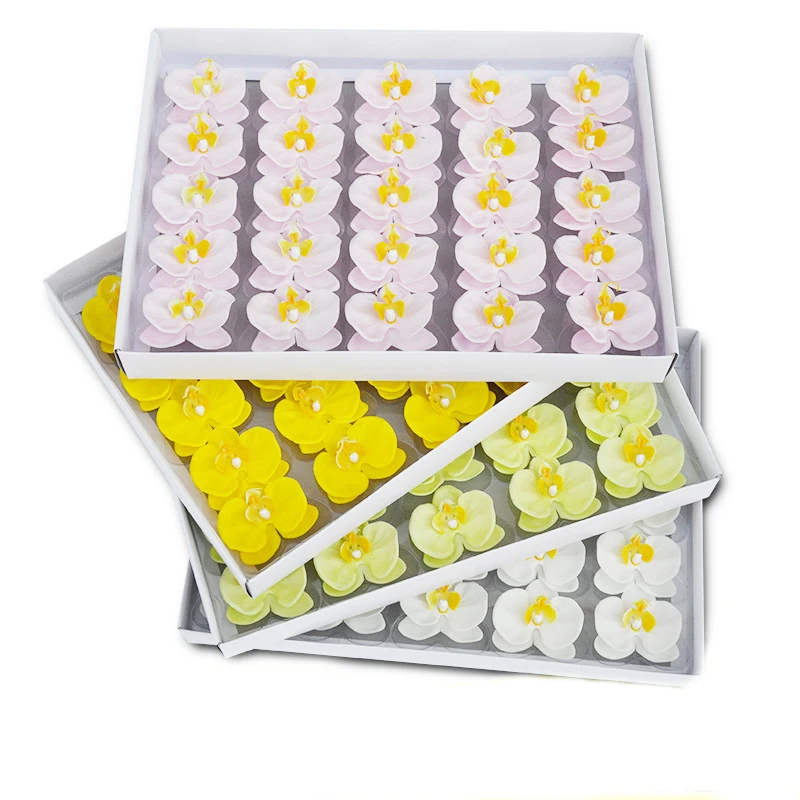 25 шт. искусственная бабочка мыло с орхидеей цветочная головка белый розовый