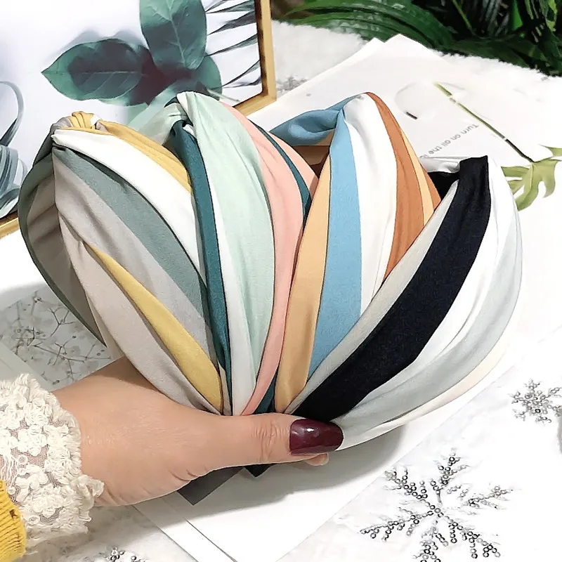 

Hairclips Hairbands Headpieces HairtiesHan Edition Fabric Wide-brimmed Stripe Hit South Korea Hair Color Bow Cross Knot