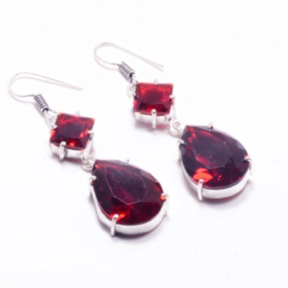 Натуральный гранат серьги серебро накладки на медь ручная работа ювелирный