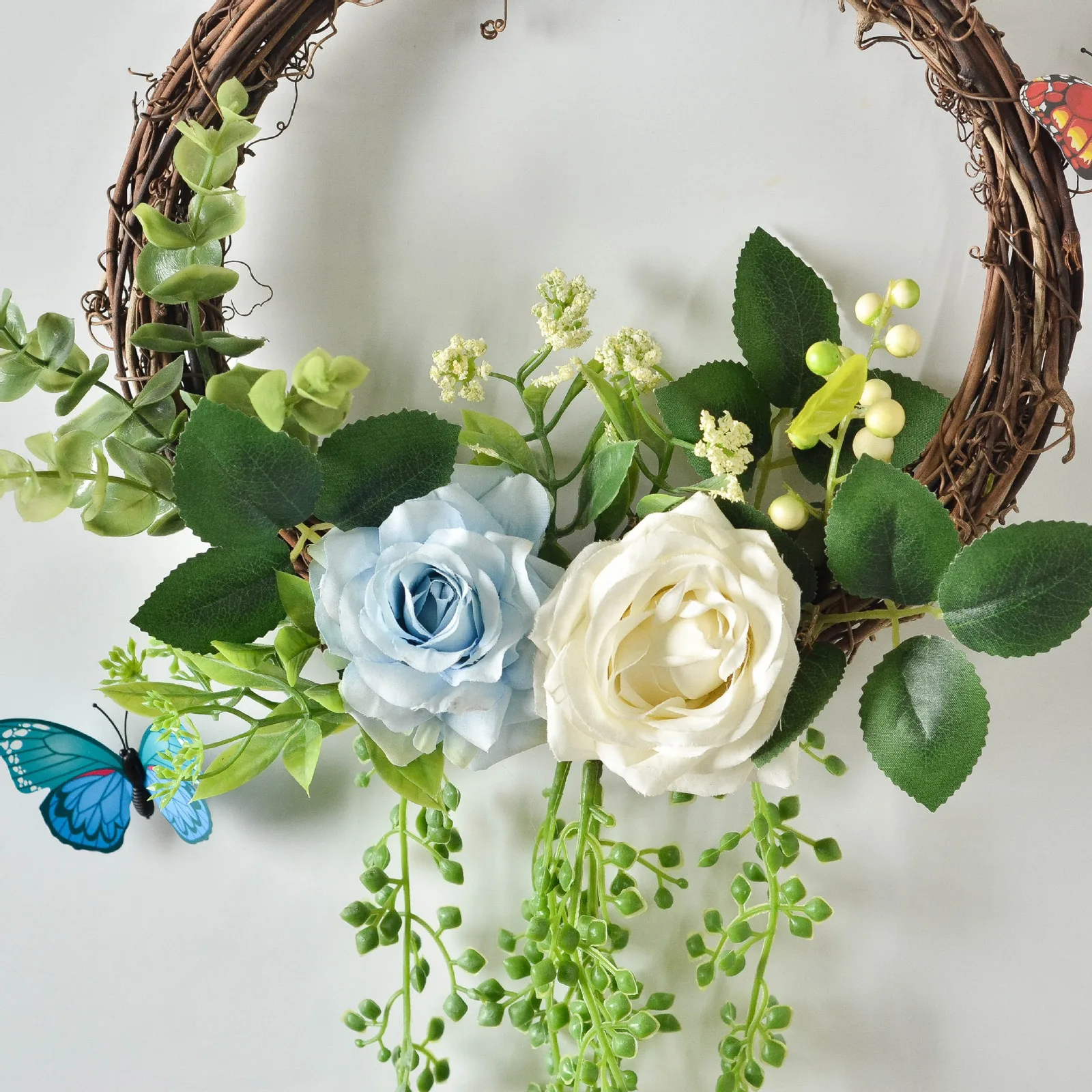 

Garland Rose Flower Wreath Festival Decor Hanging Party Home Supplies Decorations Bow-Knot Ornament Artificial Flowers