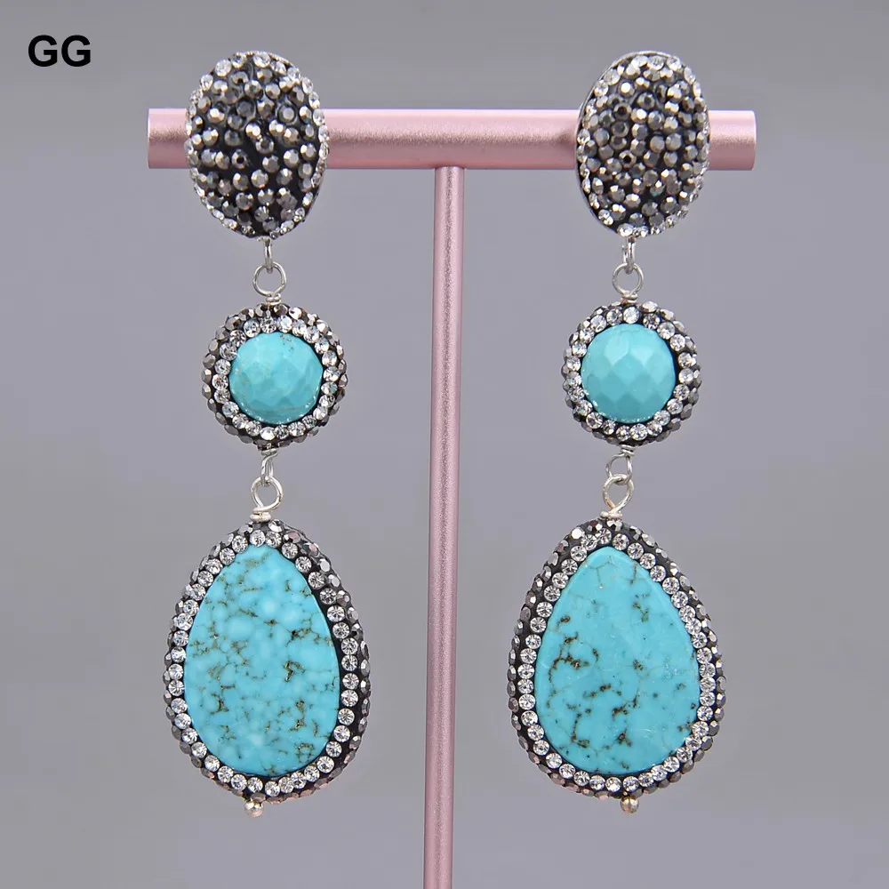

GG Jewelry Teardrop blue Turquoise black Macarsite CZ stud Earrings