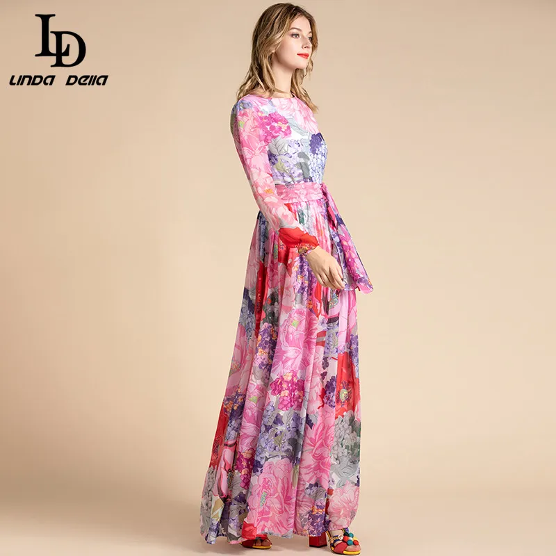 Женское длинное платье LD LINDA DELLA летнее Шифоновое Платье макси с длинным рукавом и