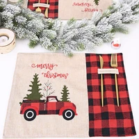 new christmas non slip heat resistant plaid red and black grid car christmas placemat cartoon tablecloth table mat