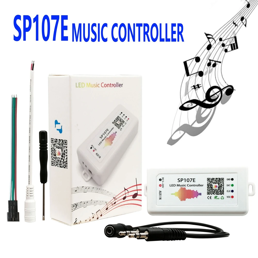 DC5-24V SP107E Bluetooth Music Controller For 3Pin 4Pin WS2811 WS2812b WS2813 WS2815 SK6812  Individually Addressable Led Strip