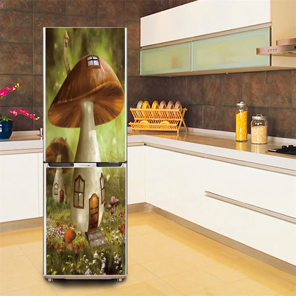 Kitchen Sticker On The Fridge Stickers Wine 3D Refrigerator Wallpaper Beer Freezer Vinyl Film Door Cover Decor Decal Mural Art | Дом и сад