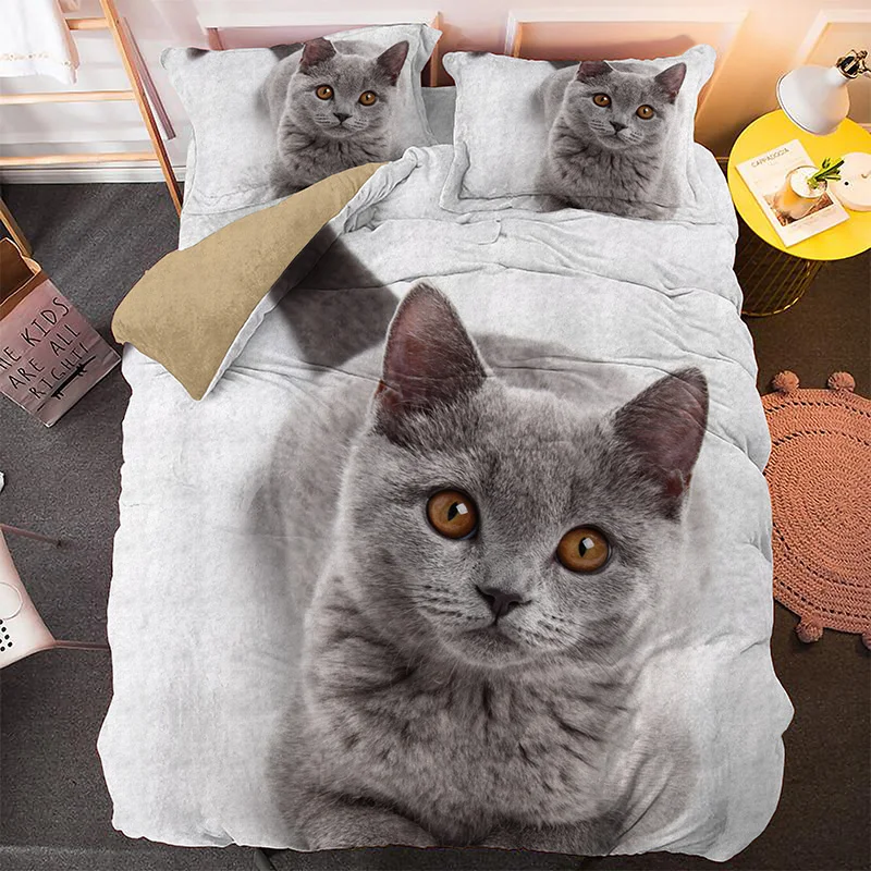 

Милый комплект постельного белья с 3D изображением животного кота для детей, для взрослых, домашний текстиль, двуспальное стеганое одеяло, п...