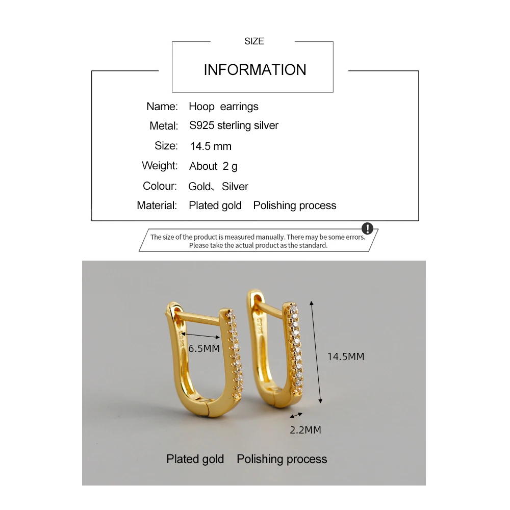 

LATS Simple Fashion Zircon Hoop Earrings Gold Color 925 Sterling Silver Wild Strip Earrings for Women Korea Style Fine Jewelry