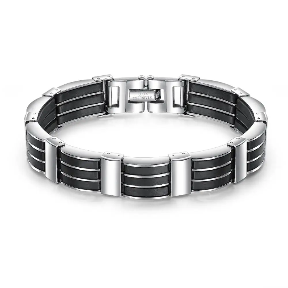 

Fashion for Men Bracelet Male Bracelet hightest Quality Stainless Steel & Black Silicone Mens Bracelets Wristbands Jewelry