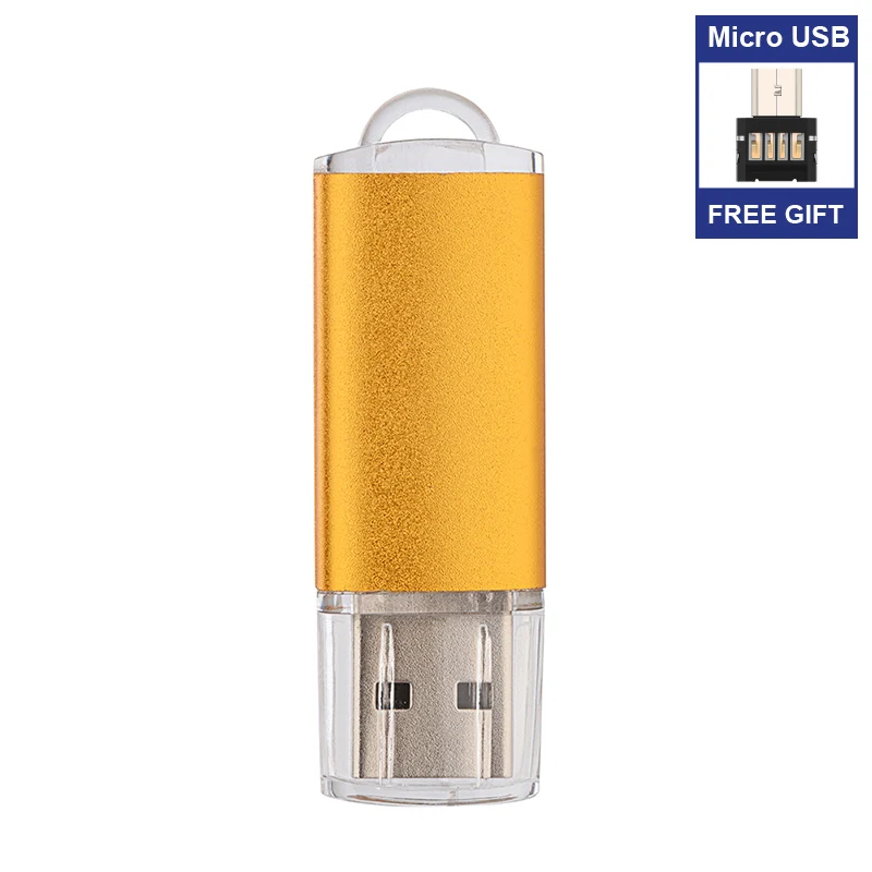 Бесплатный Micro USB адаптер металлический USB флэш-накопитель 32 Гб 16 Гб OTG Флешка 64 Гб 128 ГБ 256 ГБ 512 ГБ Флешка флеш-накопитель 8 Гб карта памяти - Цвет: Gold Micro USB