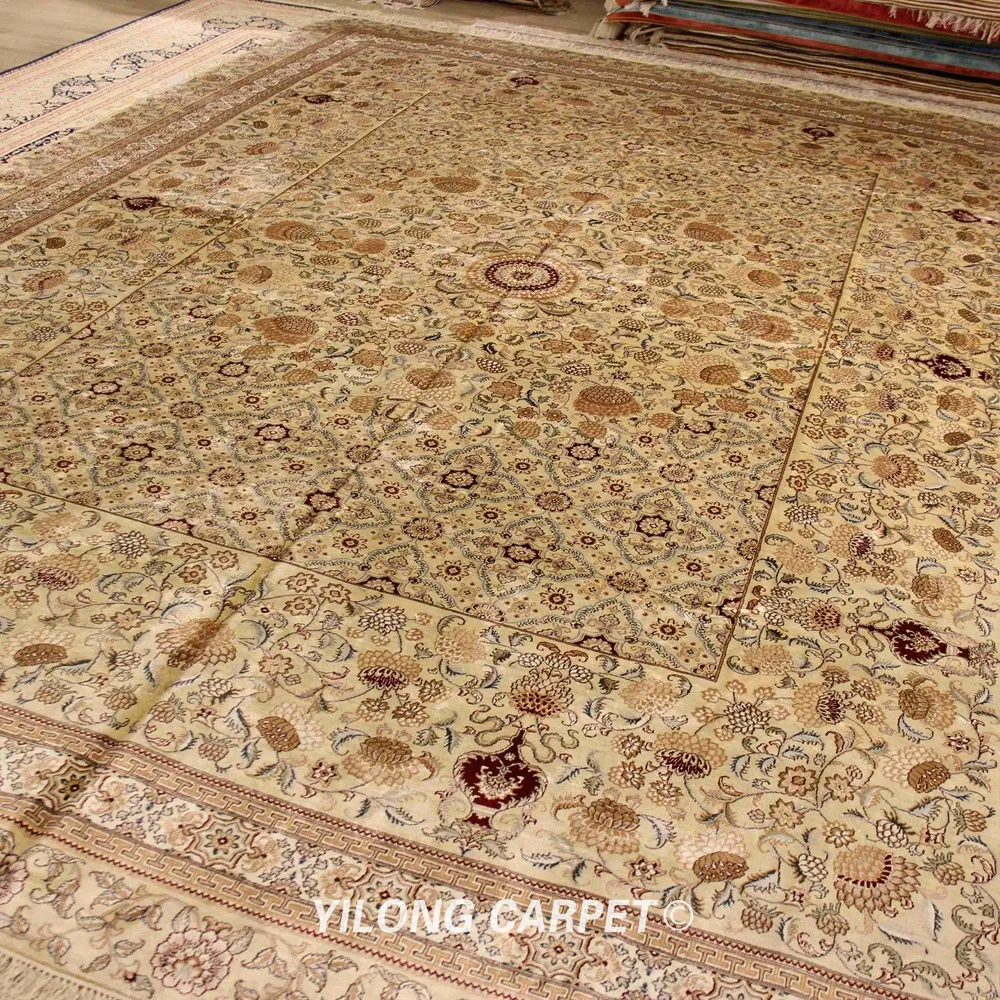 YILONG 10 'x 14' желтые восточные персидские ковры ручной работы с узелками