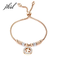 jhsl fashion jewelry rose gold color stainless steel adjustable female women cross charm bracelets bangles