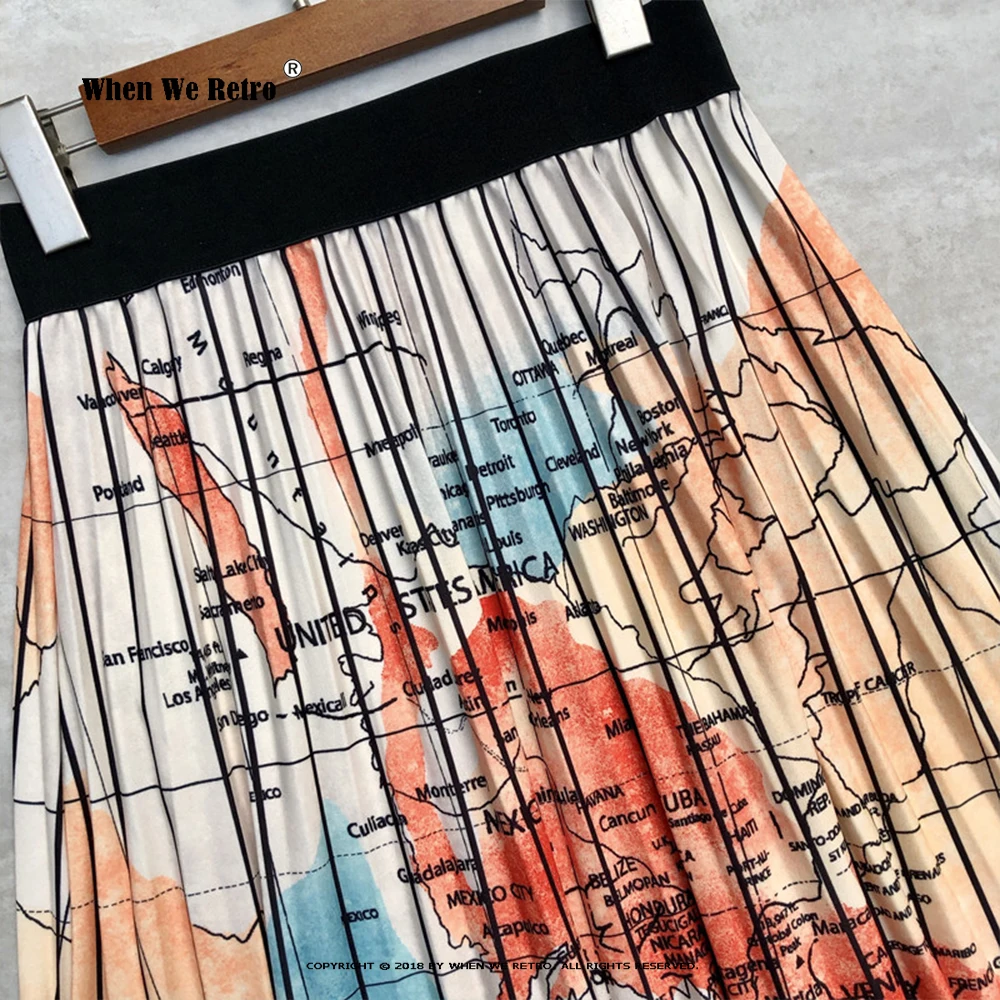 Женская плиссированная юбка средней длины длинная VD2733 с высокой талией и принтом