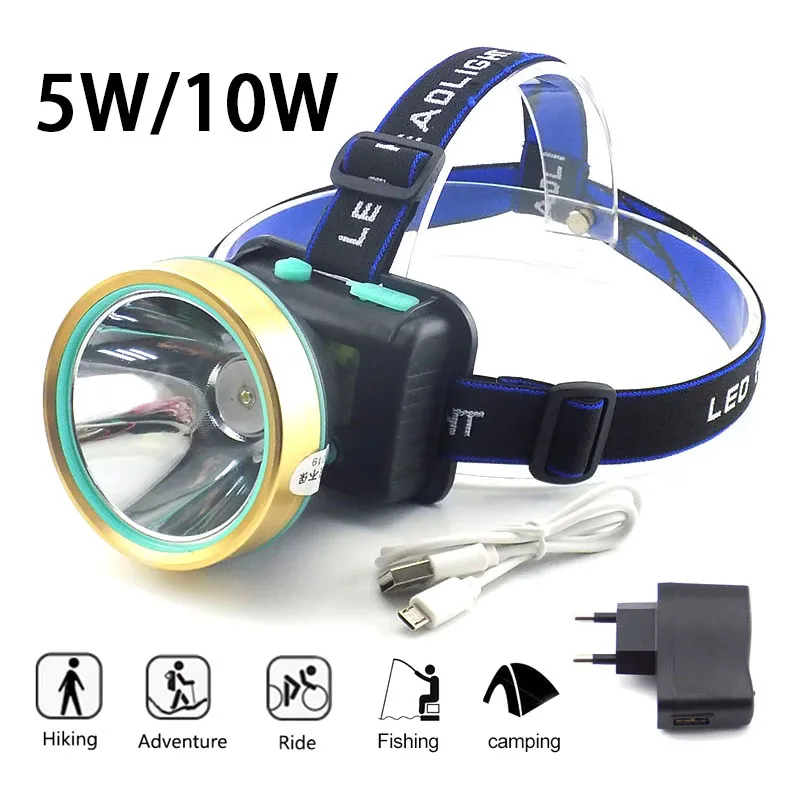 Мощный светодиодный налобный фонарь на голову со встроенным аккумулятором и