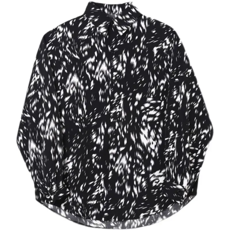 

IEFB Korean Streetwear Men's Clothing Leopard Print Long Sleeve Shirt Casual Trend Fashionable Oversize Loose Lapel Tops 9Y6760