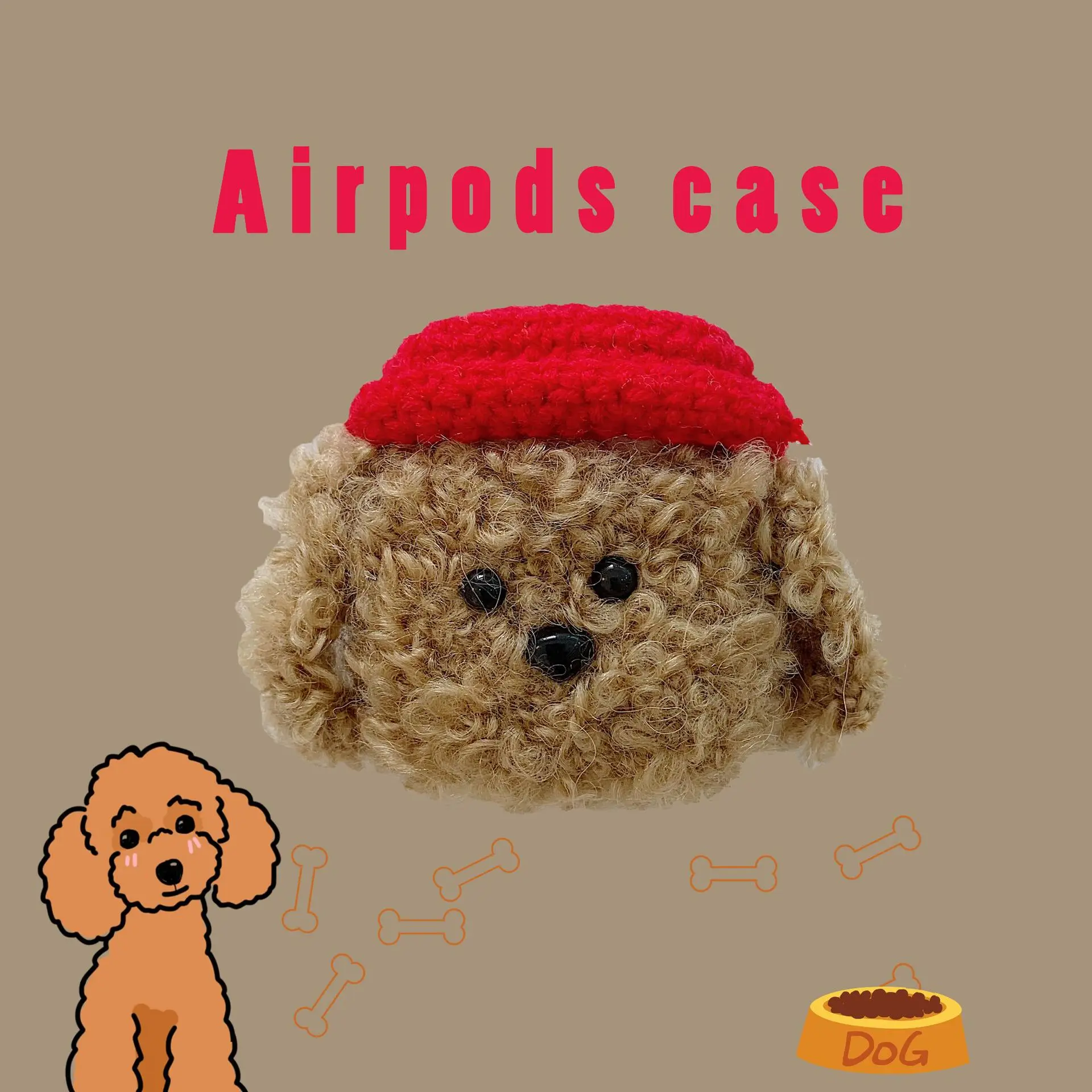 3D милый чехол для наушников Airpods, чехол с рисунком из мультфильма, вязаный плюшевый чехол для Apple Airpods, 2 чехла, аксессуары для наушников с плюшевой собачкой и кроликом - Цвет: 3