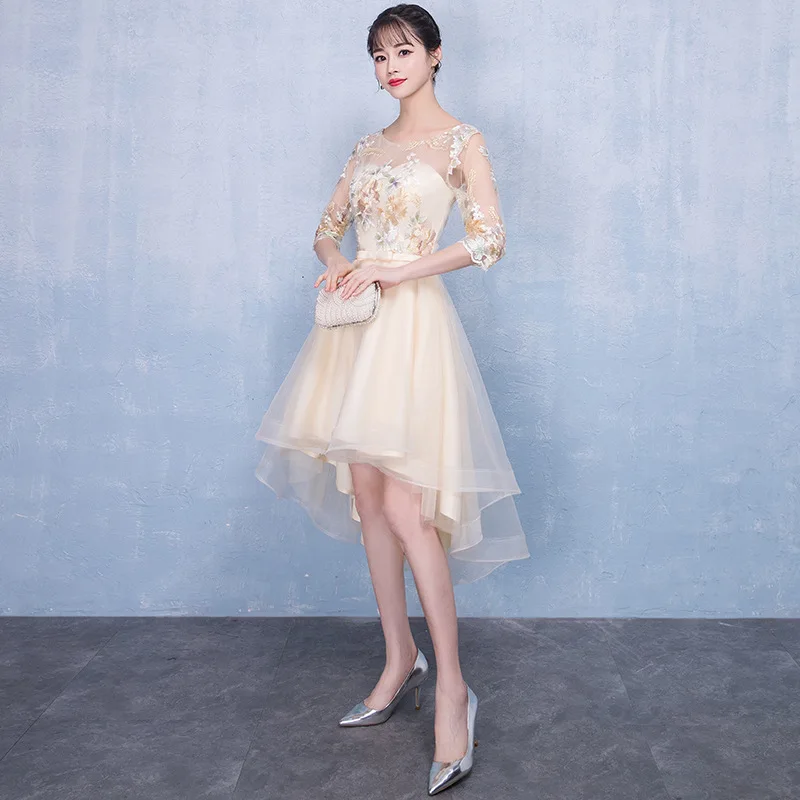 Женское вечернее платье цвета шампанского с круглым вырезом | Женская одежда