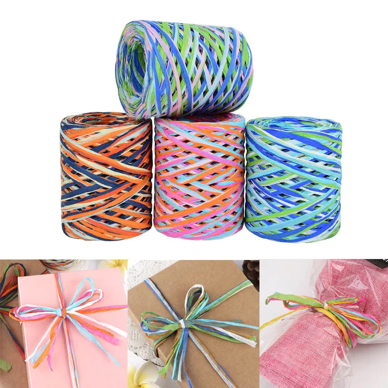 

200M Raffia Paper Ribbons Wedding Birthday Gifts Box Packing Twine Rope For Home Party Decor Flower Wrapping Colorful Paper Rope