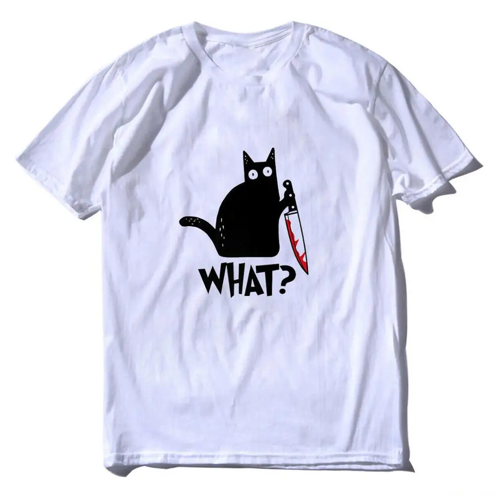 white Cat What t shirt killous Cat с ножом Забавный подарок на Хэллоуин футболка унисекс хлопковая футболка s для мужчин и женщин - Цвет: white