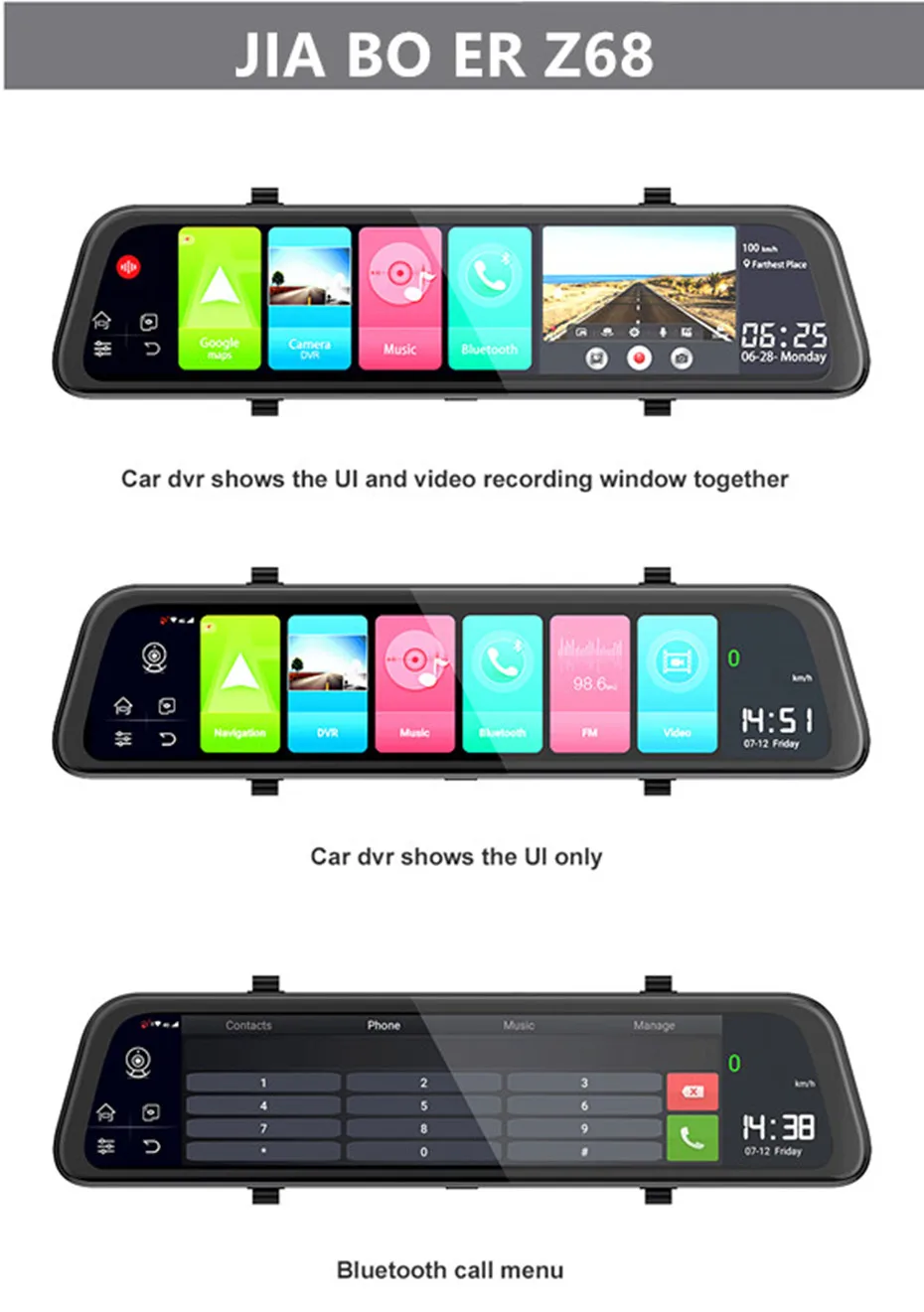 

12 Inch 4G Touch Screen Car Dash Camera Recorder Rearview DVR Mirror Full HD 1080P Android 8.1 Wifi GPS Navigation Video Cam