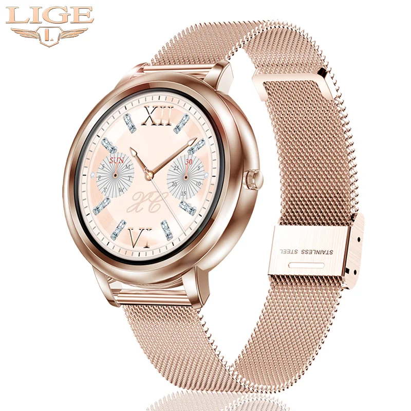 

LIGE New Smart Watch Women Full Touch Screen Heart Rate Waterproof Luxury Mesh belt Smartwatch For Ladies And Girls Android IOS