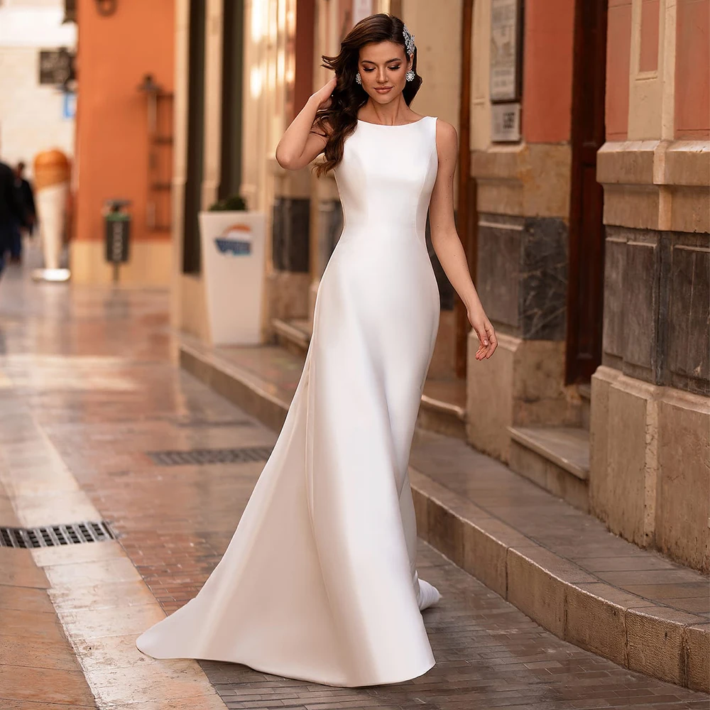 

2021 New Summer Sexy White A-Line Cap Sleeve Sleeveless Backless Wedding Dresses High Quality Scoop Floor-Length Custom Made