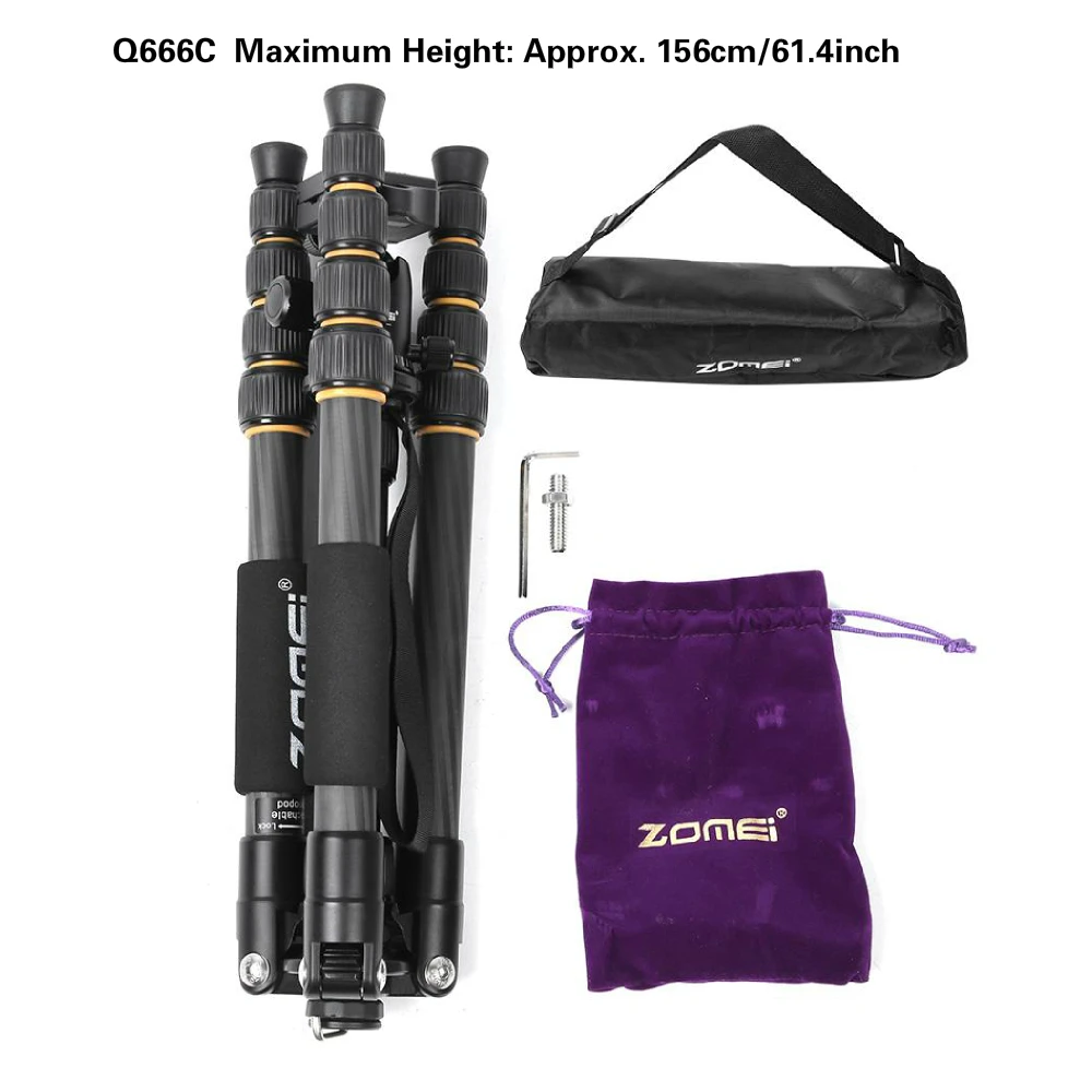 Q666C Zomei T80/T70/Q222/Q555/Q666/Q666C Профессиональный штатив для путешествий портативный регулируемый штатив для Canon беззеркальных/DSLR камер - Цвет: Q666C