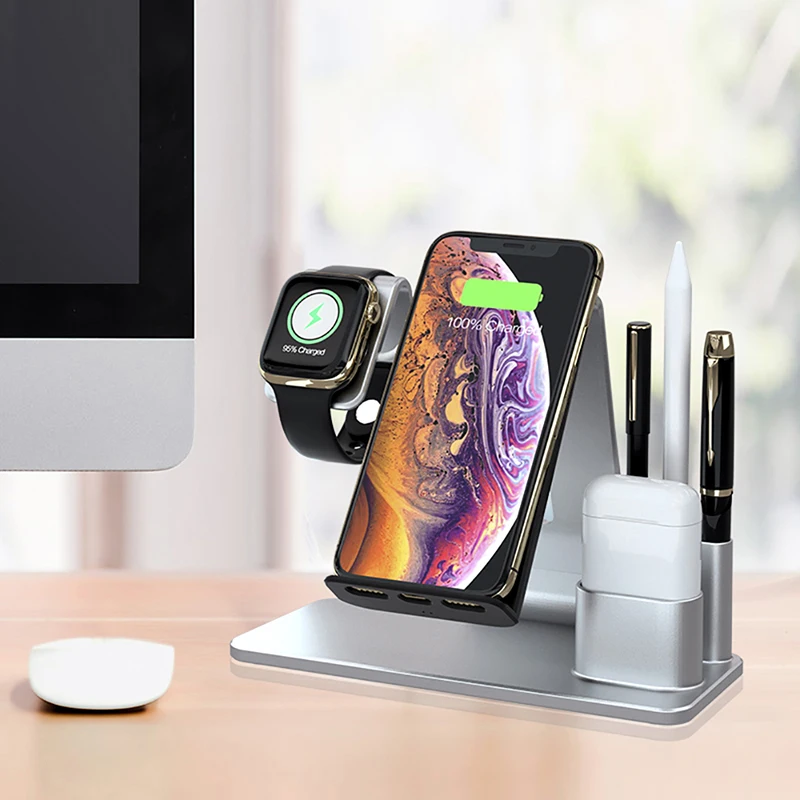 10 Вт Qi Беспроводное зарядное устройство для iPhone X XS XR 8 Plus Быстрая зарядка быстрая док-станция для Apple Watch Airpods Cargador Inalambrico