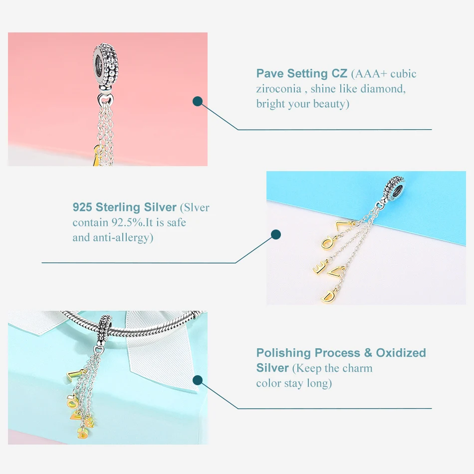 Золото любимым сценарий Шарм 925 стерлингового серебра кулон бусины подходят