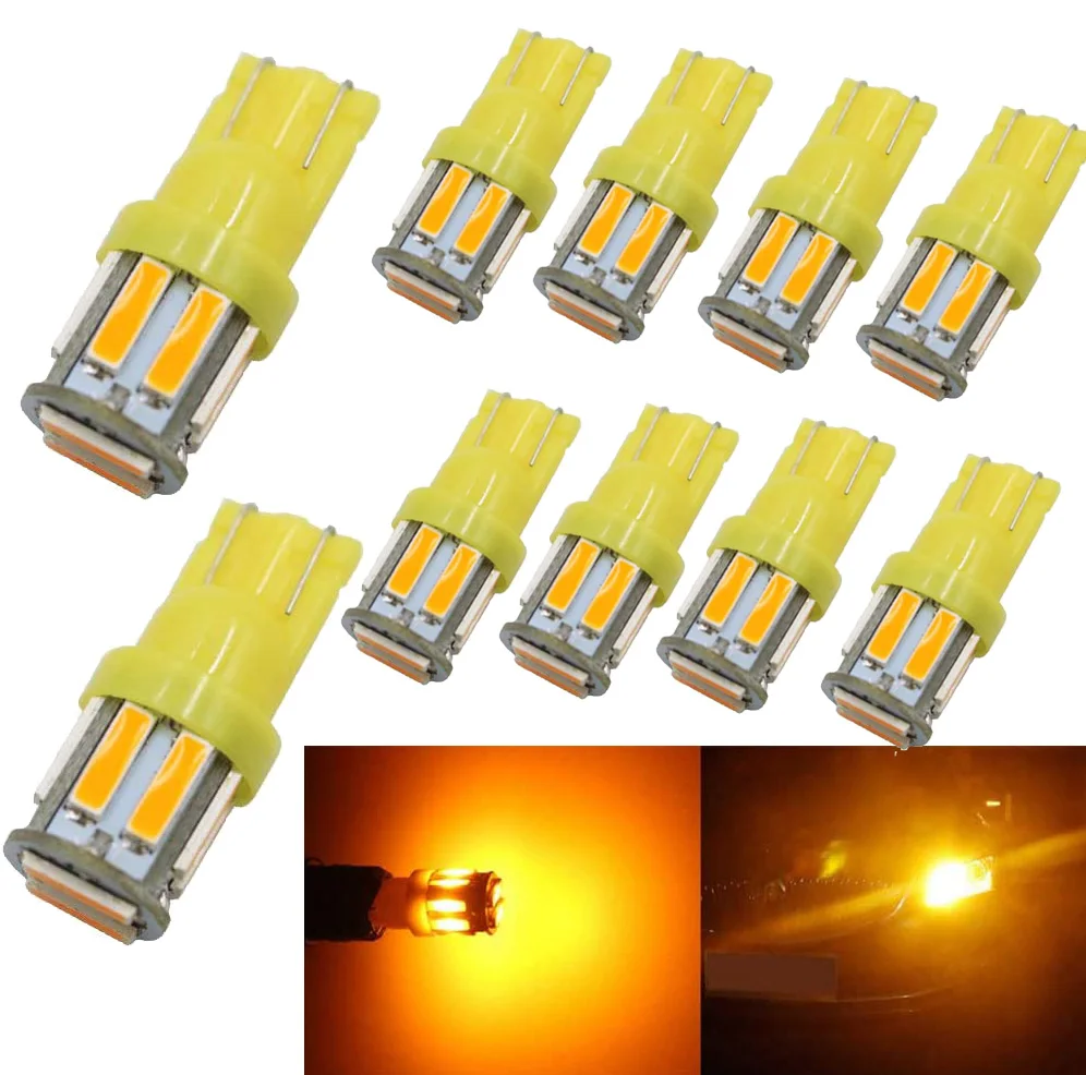 10 шт. 194 T10 168 2825 W5W 175 158 SMD светильник щение желтого/янтарного цвета для салона