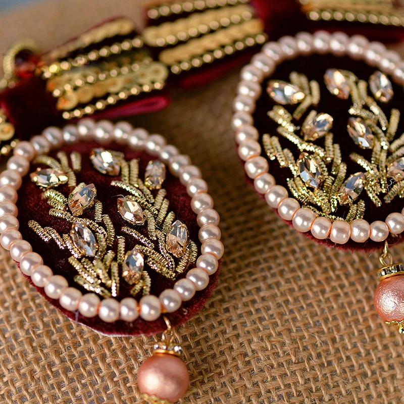 

Handmade Baroque Vintage Rhinestone& Pearls Long Earrings Prom Hair Jewelry