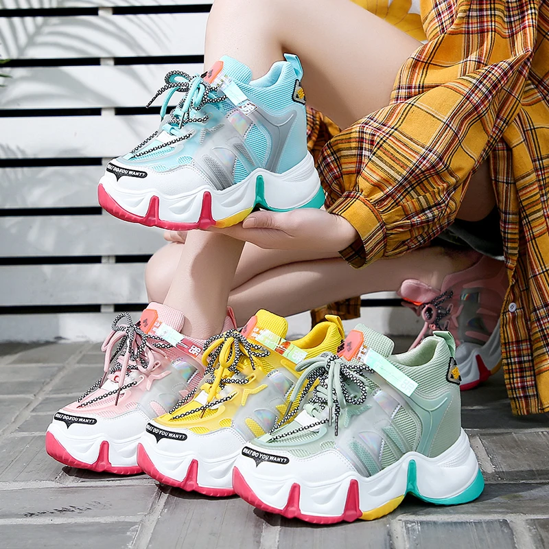 

New Women Chunky Sneakers 2020 Summer Platform Sneakers Ladies Brand Wedges Casual Shoes For Woman Leather Sports Dad Shoes 9CM