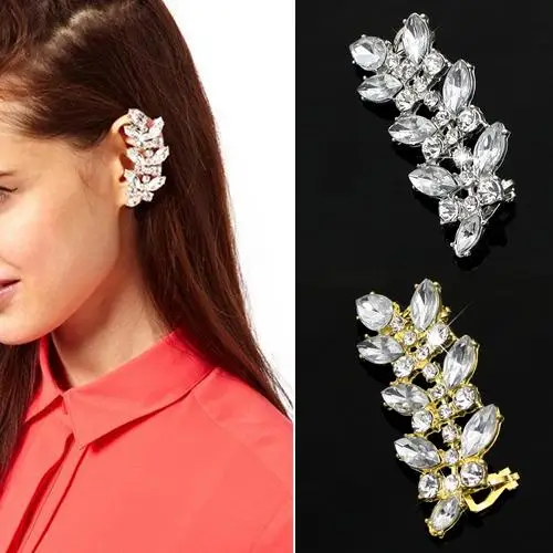 Женский панк стиль лист с кристаллами стразами зажим для уха манжеты серьги