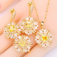 blue yellow zircon gold color jewelry sets for women earrings necklace pendant ring wedding birthday gift