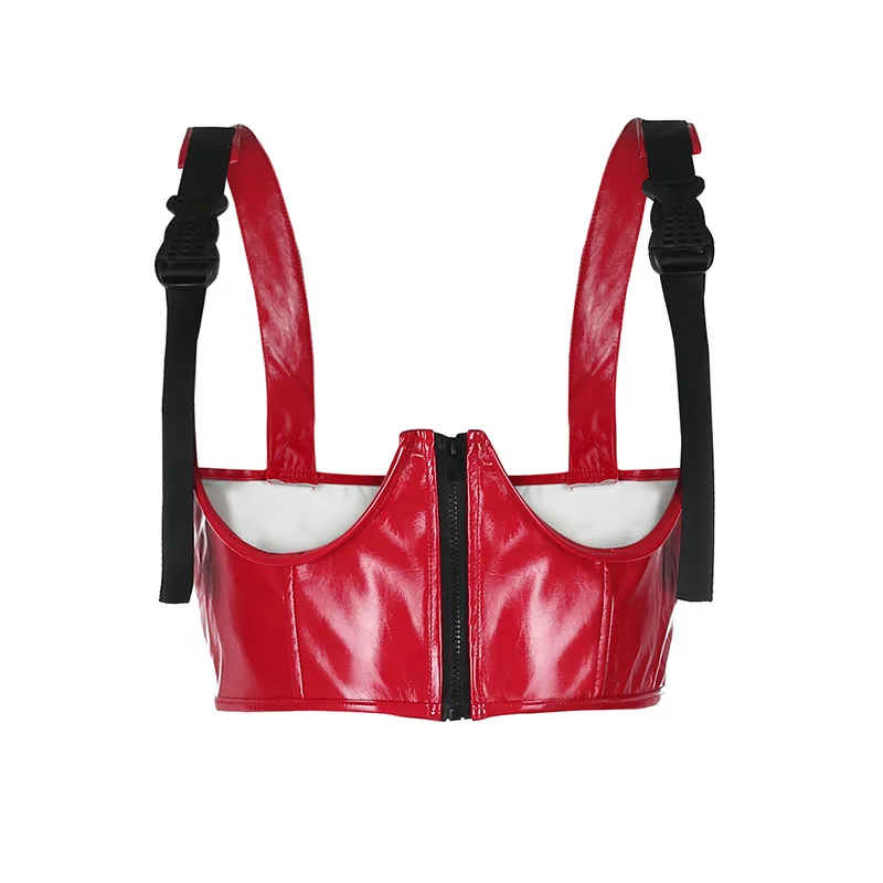 

Muyogrt Gothic PU Leather Corset Women Lace Up Crop Top Punk Style Corselet Wear Out Bustiers Cummerbunds Tops Streetwear 2021